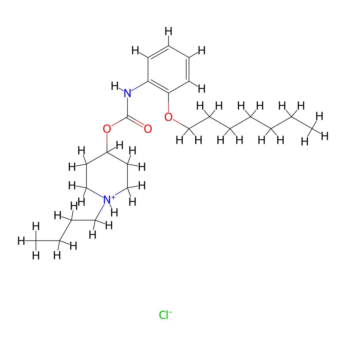 Carbanilic acid, o-(heptyloxy)-, 1-butyl-4-piperidyl ester, hydrochloride molecular structure, CAS 105384-13-2