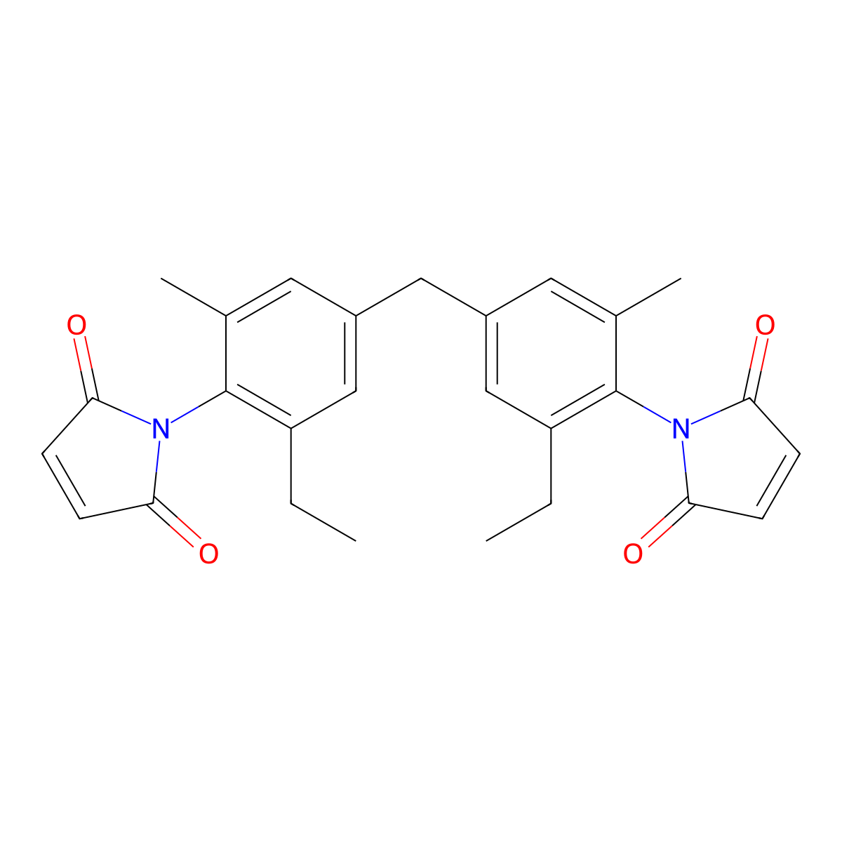 1H-Pyrrole-2,5-dione, 1,1'-(methylenebis(2-ethyl-6-methyl-4,1-phenylene))bis- molecular structure, CAS 105391-33-1
