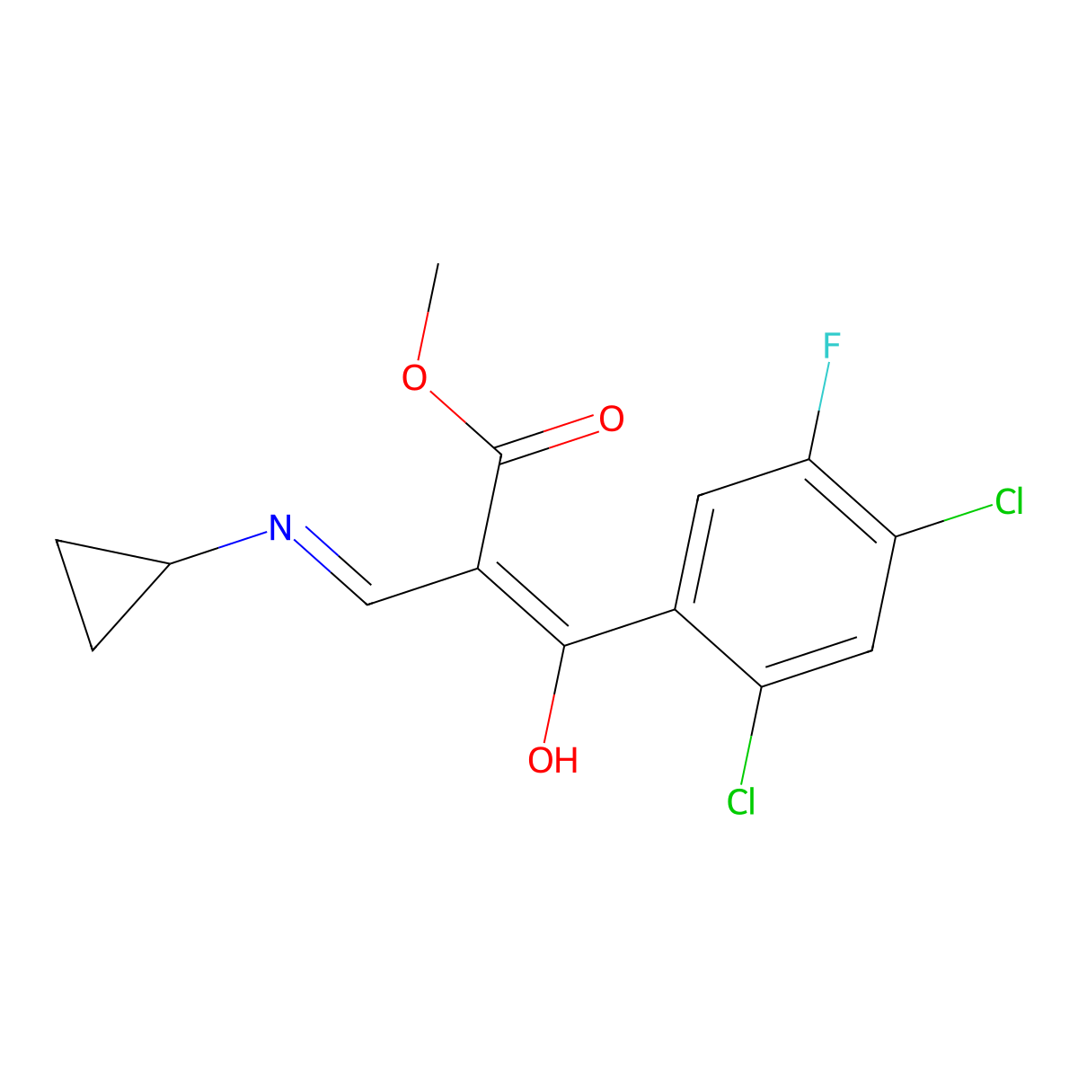 Methyl 3-cyclopropylamino-2-(2,4-dichloro-5-fluorobenzoyl)acrylate molecular structure, CAS 105392-26-5