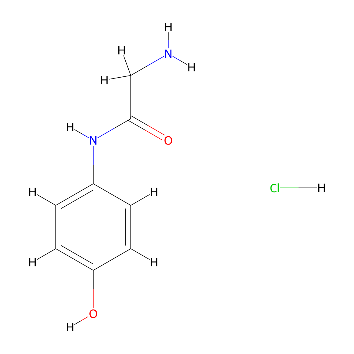 2-amino-N-(4-hydroxyphenyl)acetamide hydrochloride molecular structure, CAS 105396-69-8