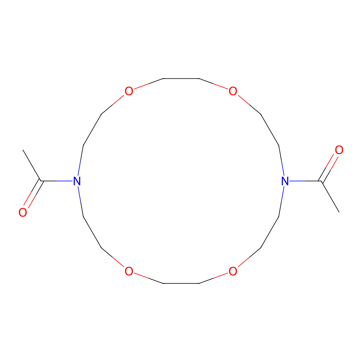 1,4,10,13-Tetraoxa-7,16-diazacyclooctadecane, 7,16-diacetyl- molecular structure, CAS 105400-12-2