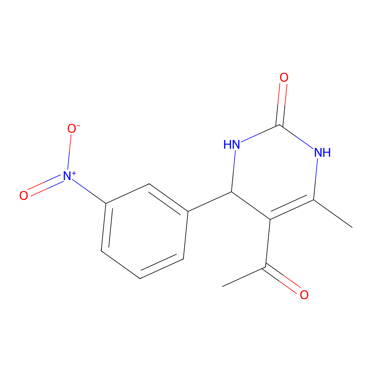 2(1H)-Pyrimidinone, 5-acetyl-3,4-dihydro-6-methyl-4-(3-nitrophenyl)- molecular structure, CAS 105402-31-1