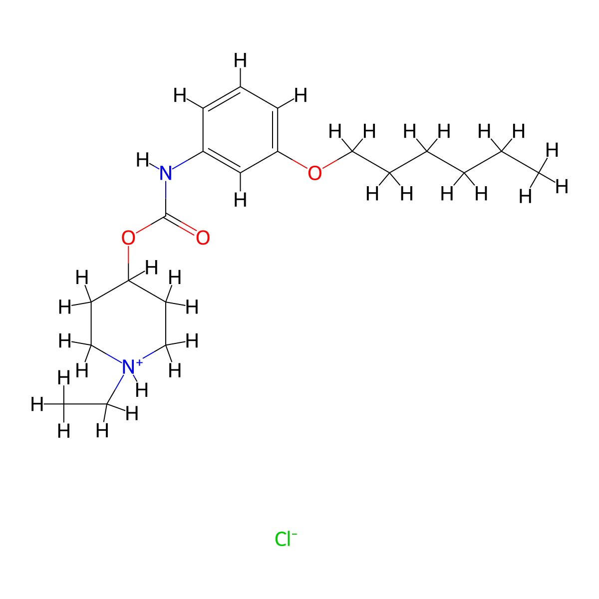 Carbanilic acid, m-(hexyloxy)-, 1-ethyl-4-piperidyl ester, hydrochloride molecular structure, CAS 105405-73-0