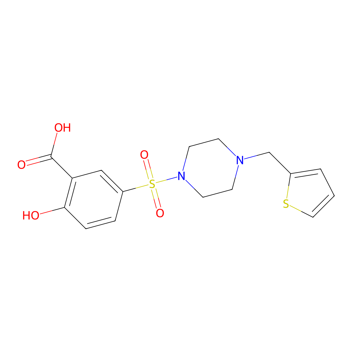 2-Hydroxy-5-({4-[(thiophen-2-yl)methyl]piperazin-1-yl}sulfonyl)benzoic acid molecular structure, CAS 1054082-96-0