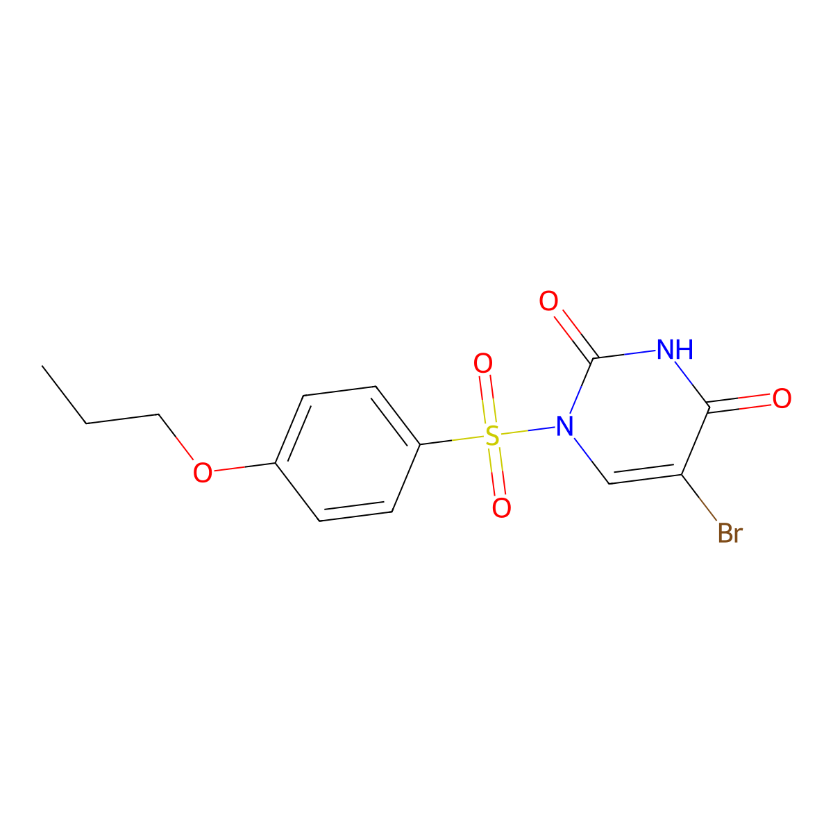 2,4(1H,3H)-Pyrimidinedione, 5-bromo-1-((4-propoxyphenyl)sulfonyl)- molecular structure, CAS 105411-93-6