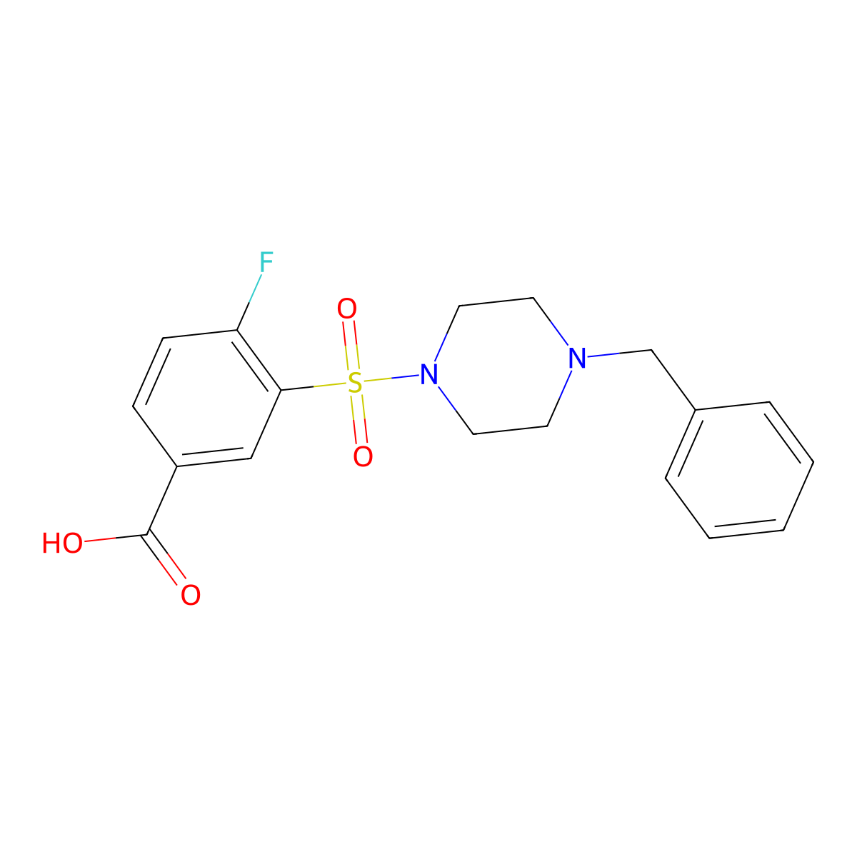 3-[(4-Benzylpiperazin-1-yl)sulfonyl]-4-fluorobenzoic acid molecular structure, CAS 1054112-12-7