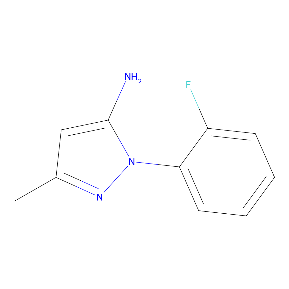 1-(2-fluorophenyl)-3-methyl-1H-pyrazol-5-amine molecular structure, CAS 105438-46-8