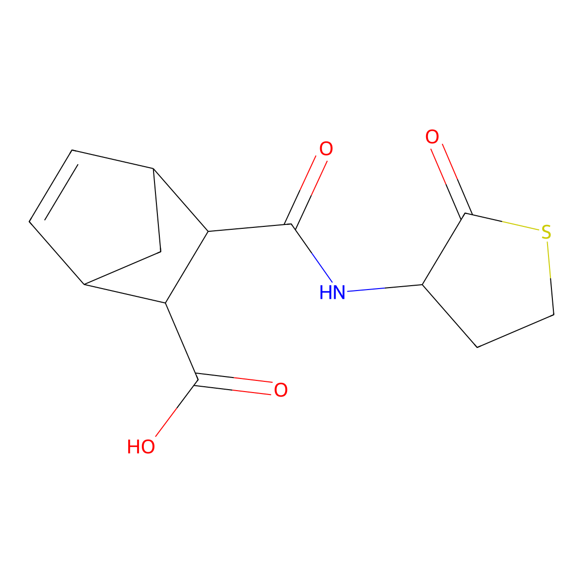 Bicyclo(2.2.1)hept-5-ene-2-carboxylic acid, 3-(((2-oxotetrahydro-3-thienyl)amino)carbonyl)- molecular structure, CAS 105441-21-2