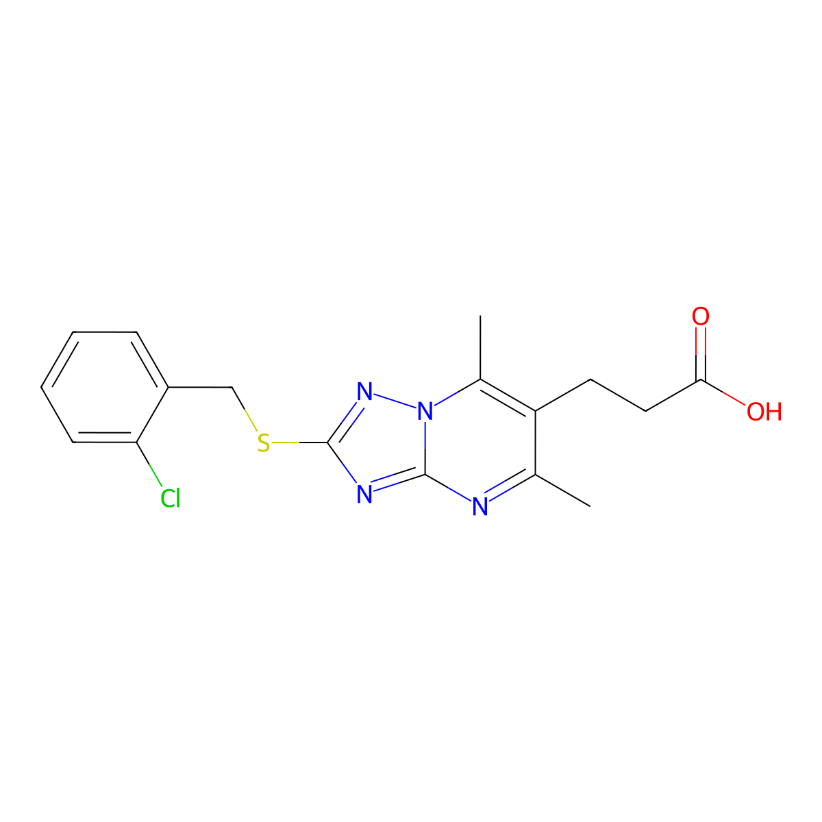 3-(2-((2-Chlorobenzyl)thio)-5,7-dimethyl-[1,2,4]triazolo[1,5-a]pyrimidin-6-yl)propanoic acid molecular structure, CAS 1054413-65-8