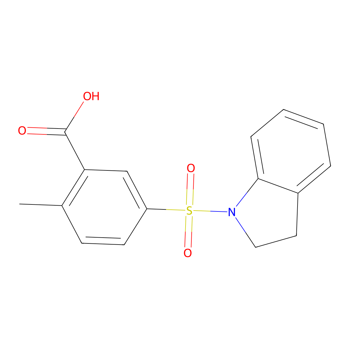 5-(2,3-dihydro-1H-indole-1-sulfonyl)-2-methylbenzoic acid molecular structure, CAS 1054453-35-8