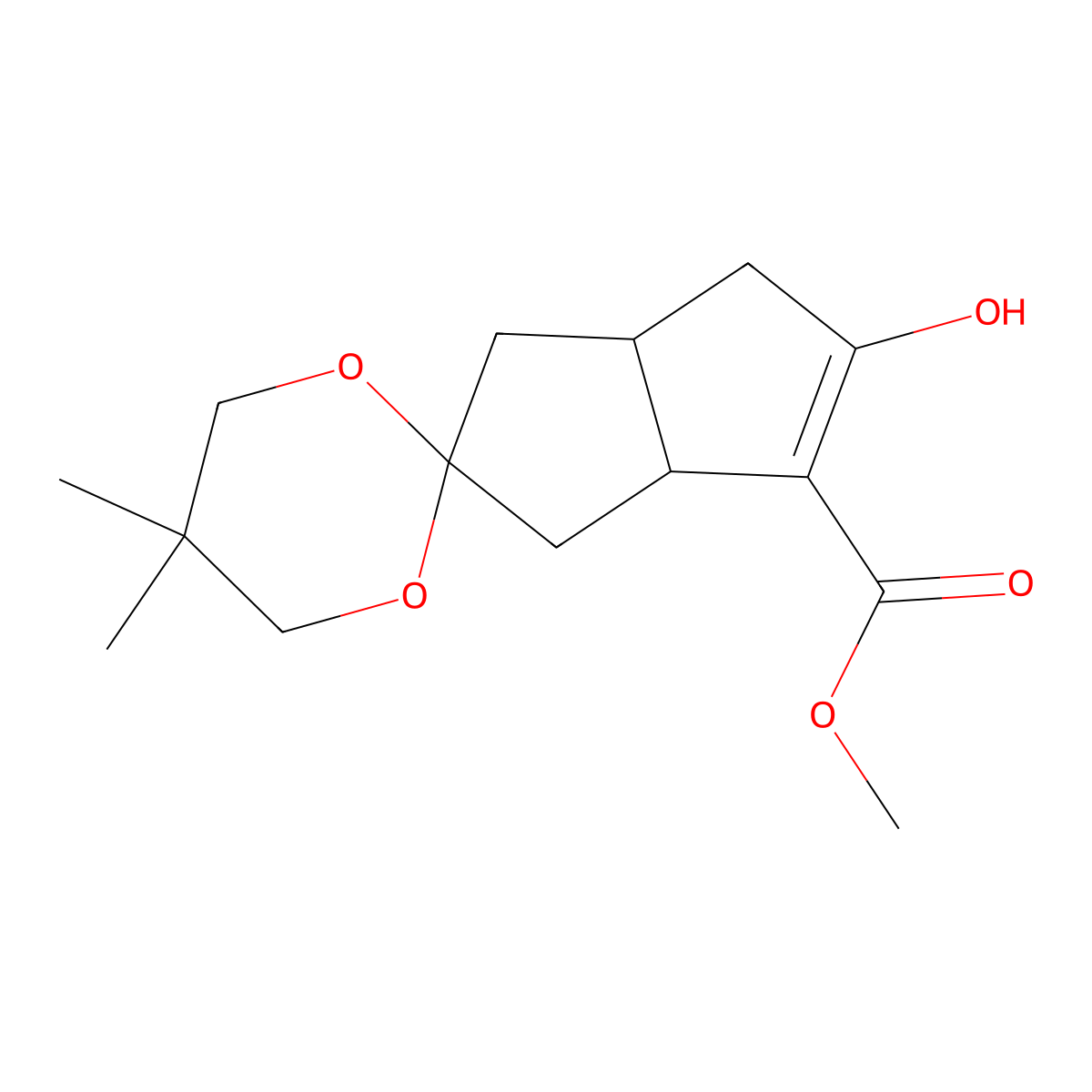 Methyl 5'-hydroxy-5,5-dimethyl-3',3a',4',6a'-tetrahydro-1'H-spiro[[1,3]dioxane-2,2'-pentalene]-6'-carboxylate molecular structure, CAS 105448-66-6