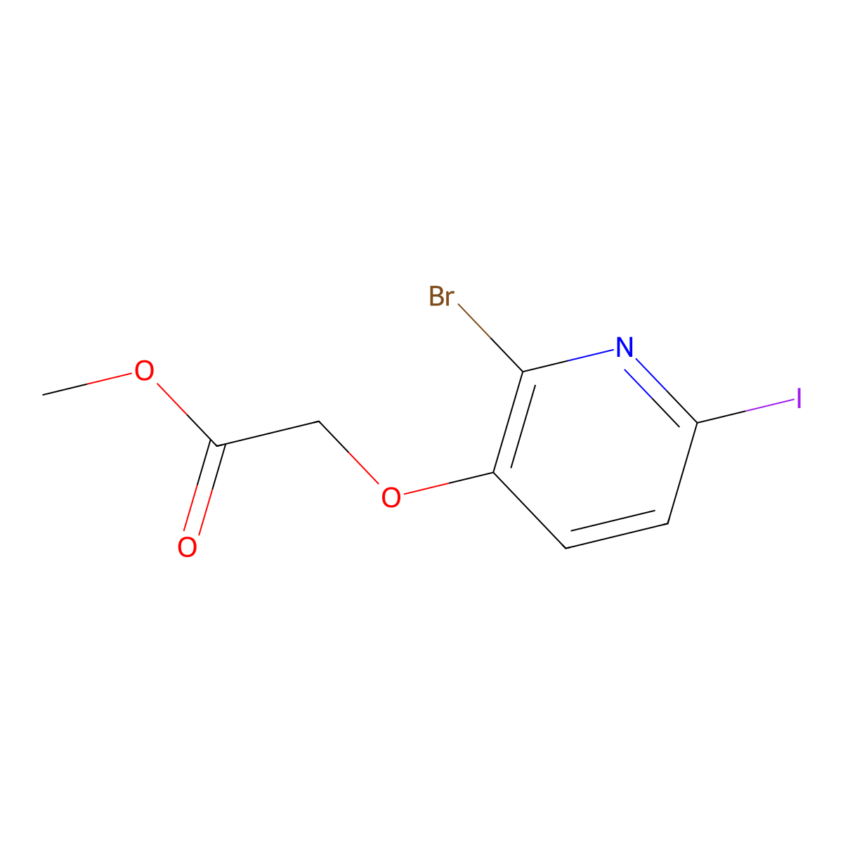 Methyl 2-[(2-bromo-6-iodo-3-pyridinyl)oxy]acetate molecular structure, CAS 1054551-70-0