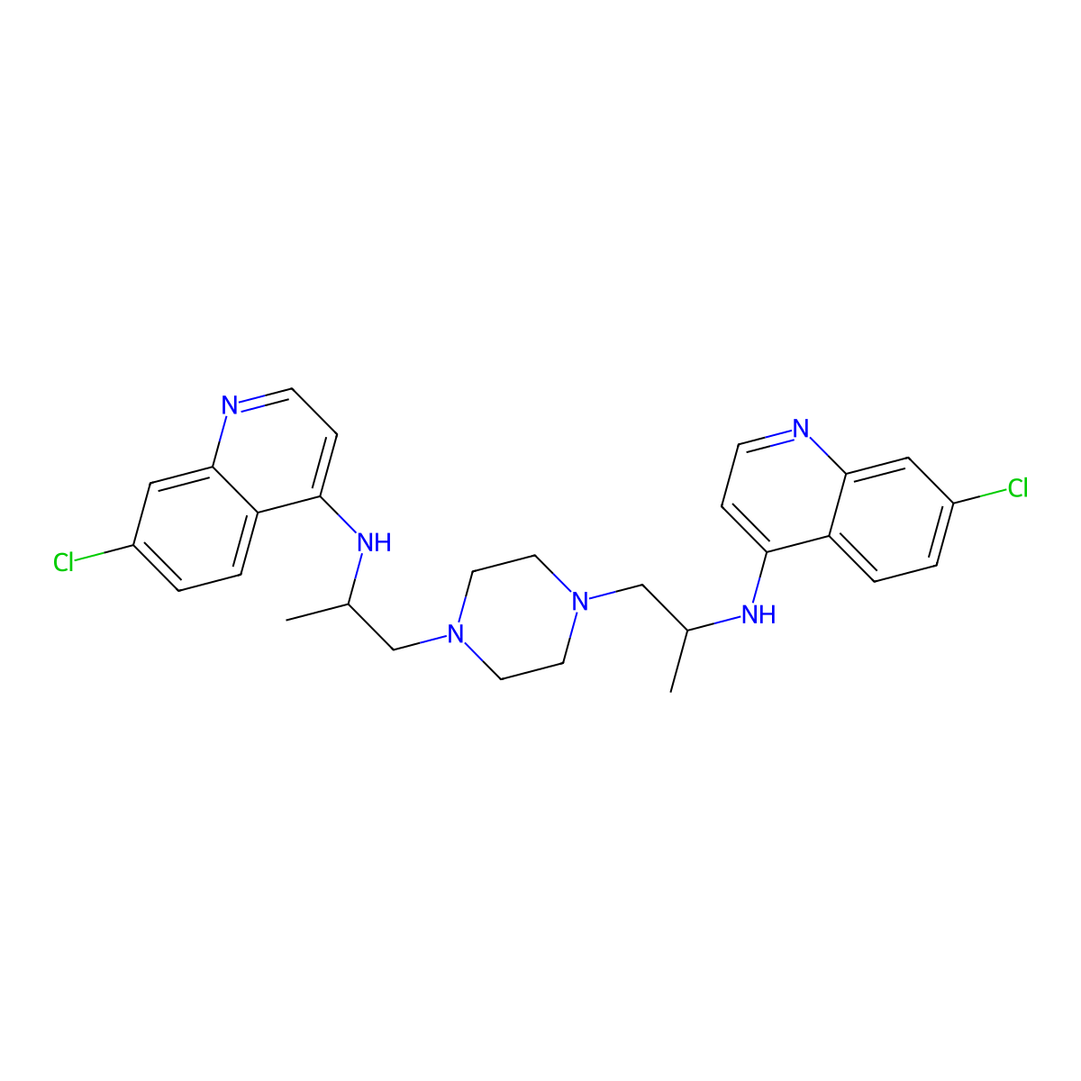 7-chloro-N-[1-[4-[2-[(7-chloroquinolin-4-yl)amino]propyl]piperazin-1-yl]propan-2-yl]quinolin-4-amine molecular structure, CAS 10547-40-7