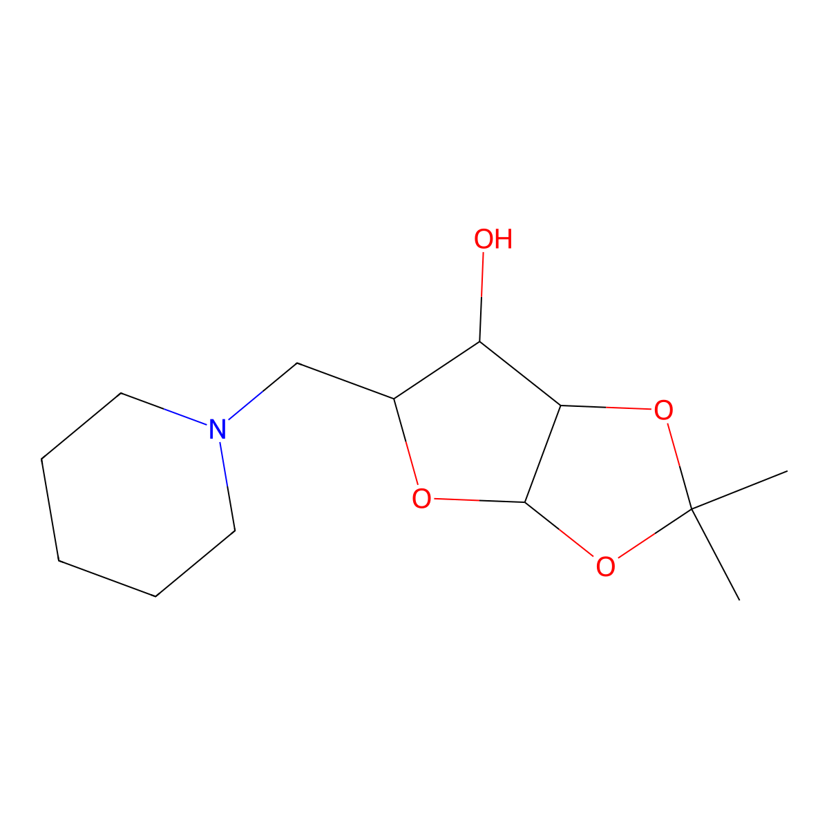 (3aR,5R,6S,6aR)-2,2-dimethyl-5-(piperidin-1-ylmethyl)-tetrahydro-2H-furo[2,3-d][1,3]dioxol-6-ol molecular structure, CAS 10548-71-7