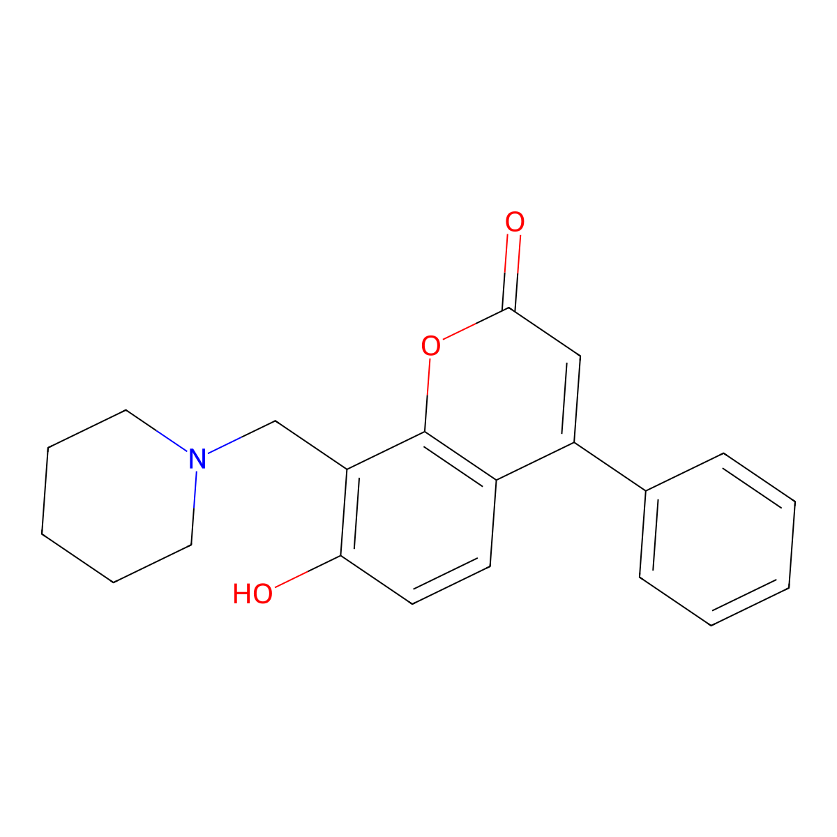 Coumarin, 7-hydroxy-4-phenyl-8-(piperidinomethyl)- molecular structure, CAS 10549-67-4