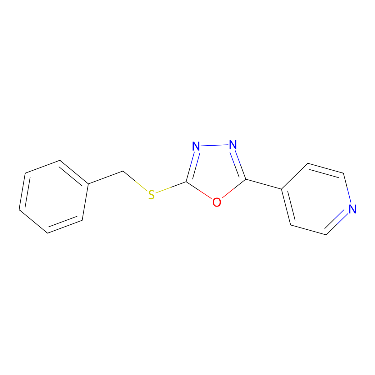 Pyridine, 4-[5-[(phenylmethyl)thio]-1,3,4-oxadiazol-2-yl]- molecular structure, CAS 105491-55-2