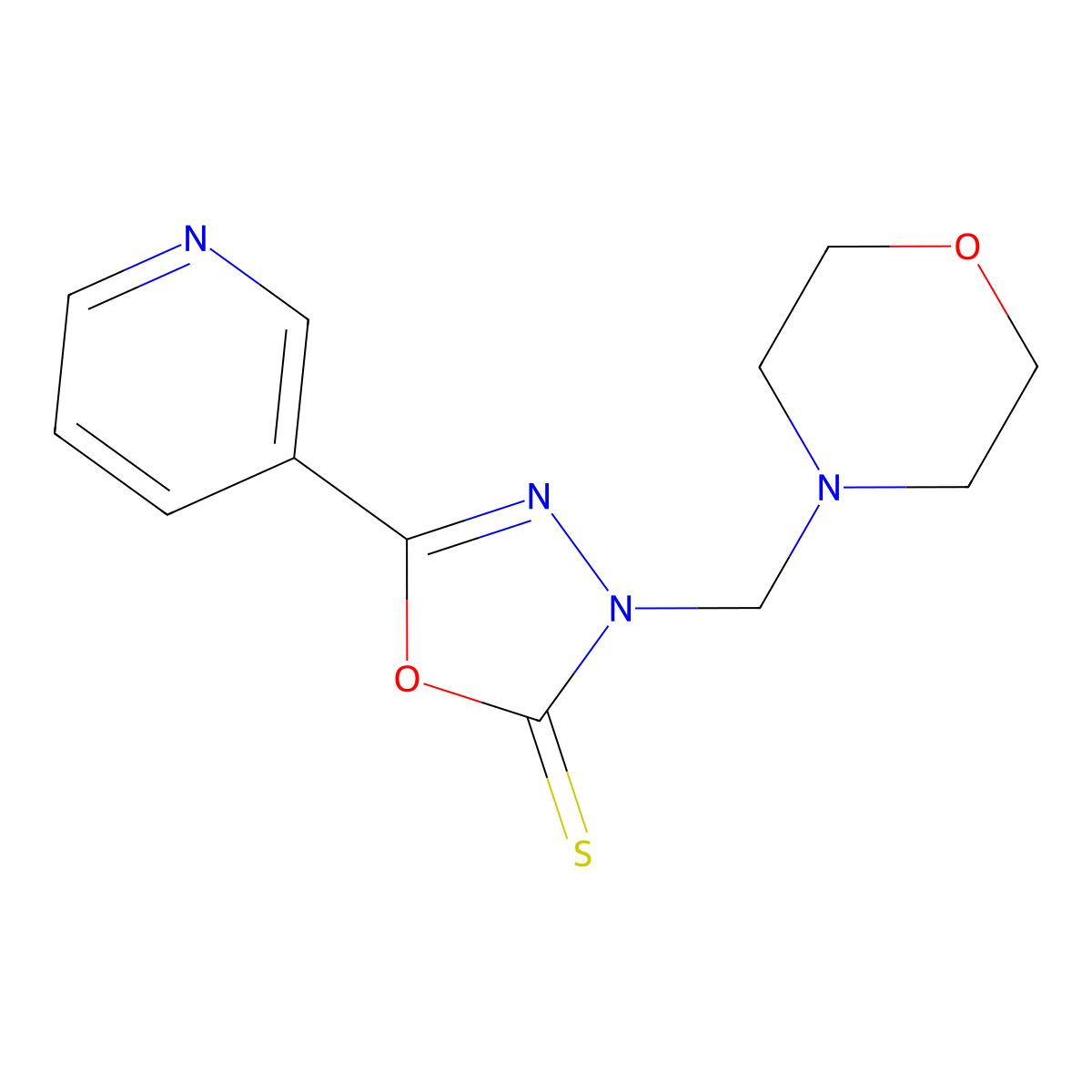 1,3,4-Oxadiazole-2(3H)-thione, 3-(4-morpholinylmethyl)-5-(3-pyridinyl)- molecular structure, CAS 105491-65-4