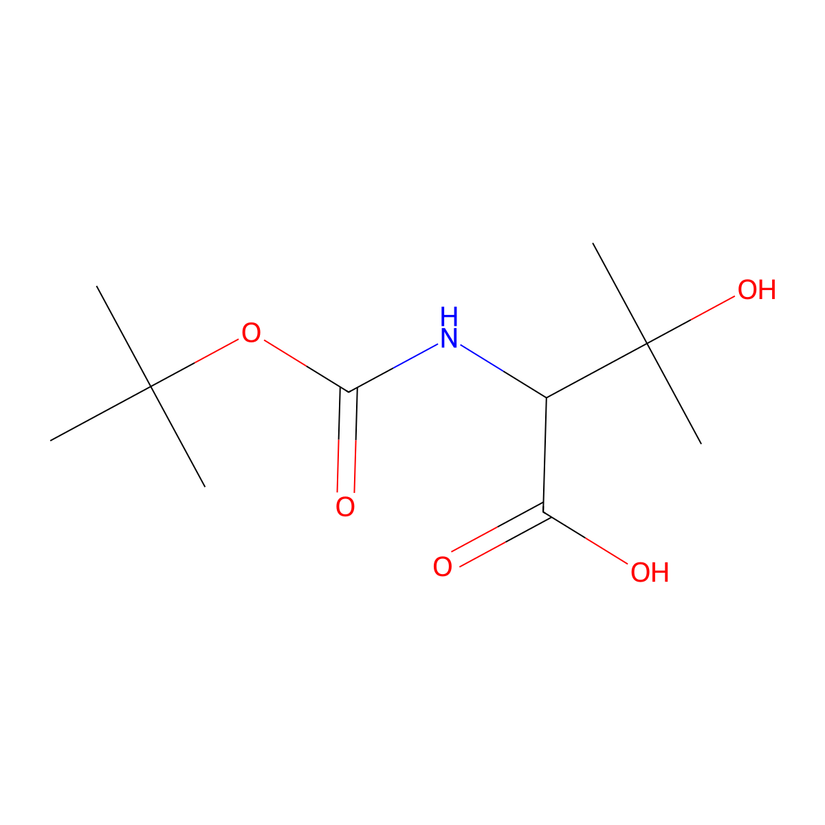 N-Boc-(+-)-2-amino-3-hydroxy-3-methylbutanoic acid molecular structure, CAS 105504-72-1