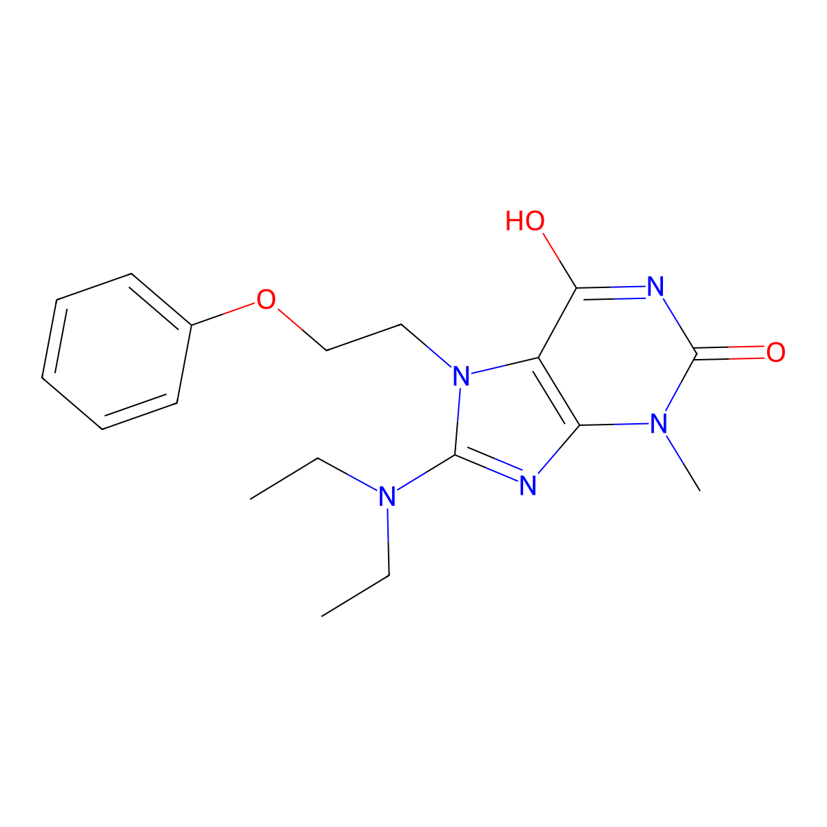 1H-Purine-2,6-dione, 3,7-dihydro-8-(diethylamino)-3-methyl-7-(2-phenoxyethyl)- molecular structure, CAS 105522-58-5