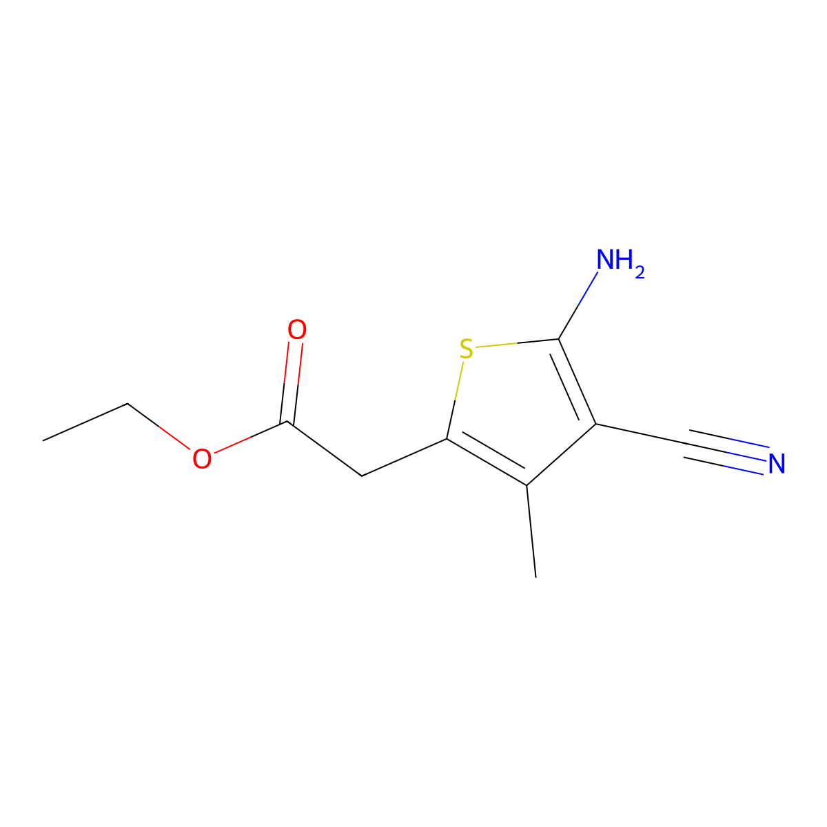 2-Thiopheneacetic acid, 5-amino-4-cyano-3-methyl-, ethyl ester molecular structure, CAS 105522-89-2