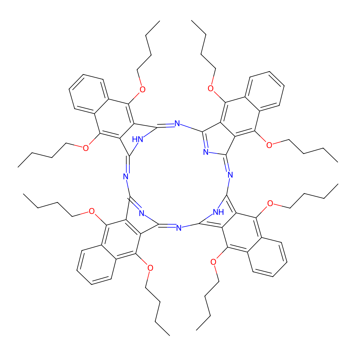 5,9,14,18,23,27,32,36-Octabutoxy-2,3-naphthalocyanine molecular structure, CAS 105528-25-4