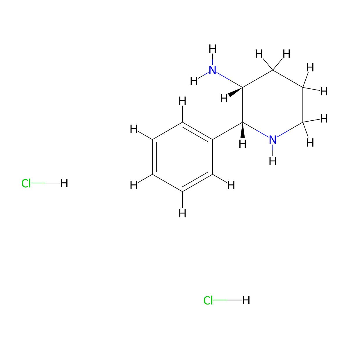 rel-(2R,3R)-2-Phenylpiperidin-3-amine dihydrochloride molecular structure, CAS 1055345-76-0