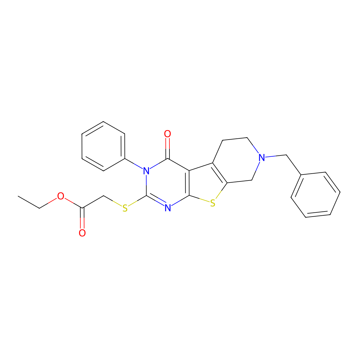 ethyl 2-[(7-benzyl-4-oxo-3-phenyl-6,8-dihydro-5H-pyrido[2,3]thieno[2,4-b]pyrimidin-2-yl)sulfanyl]acetate molecular structure, CAS 105543-97-3