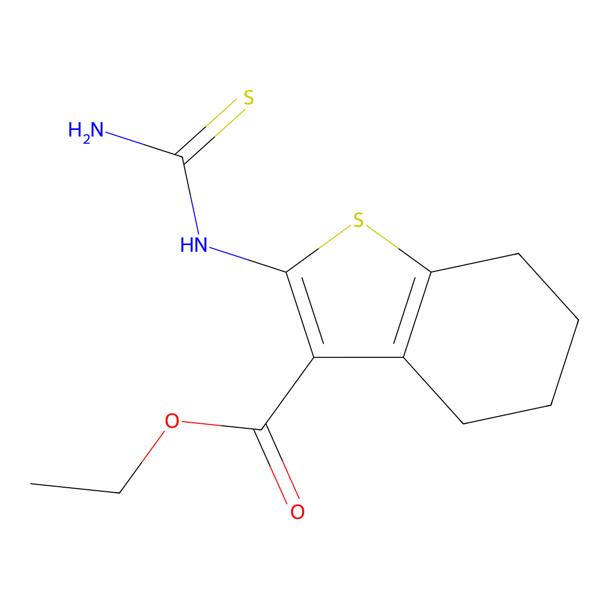 Ethyl 2-(carbamothioylamino)-4,5,6,7-tetrahydro-1-benzothiophene-3-carboxylate molecular structure, CAS 105544-62-5