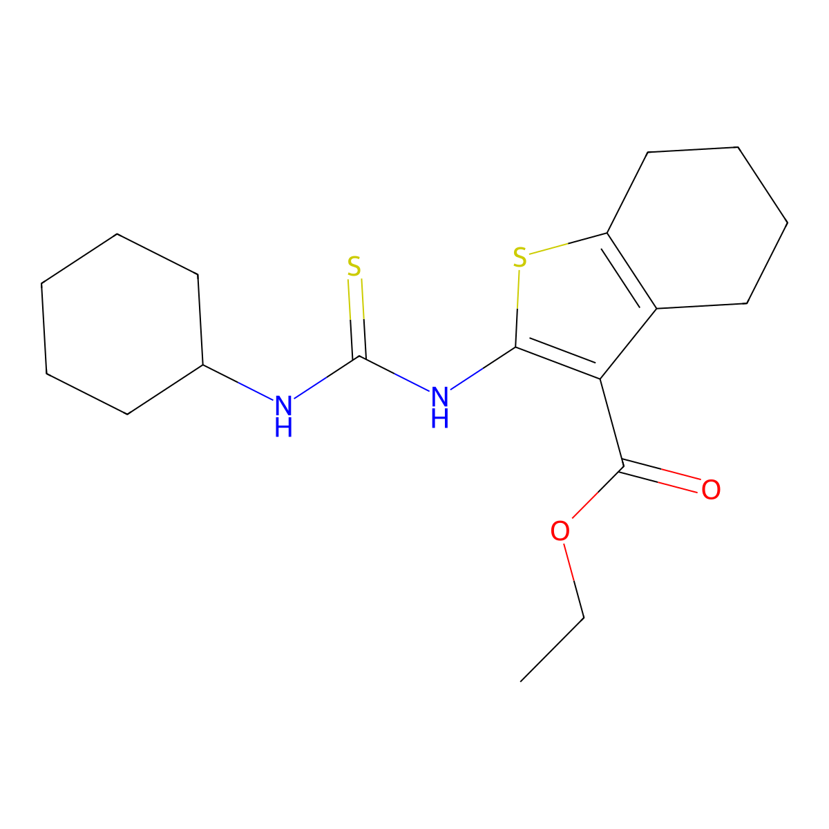 Ethyl 2-(3-cyclohexylthioureido)-4,5,6,7-tetrahydrobenzo[b]thiophene-3-carboxylate molecular structure, CAS 105544-64-7