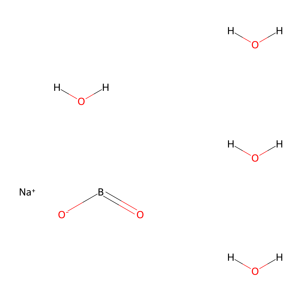 Sodium metaborate tetrahydrate molecular structure, CAS 10555-76-7