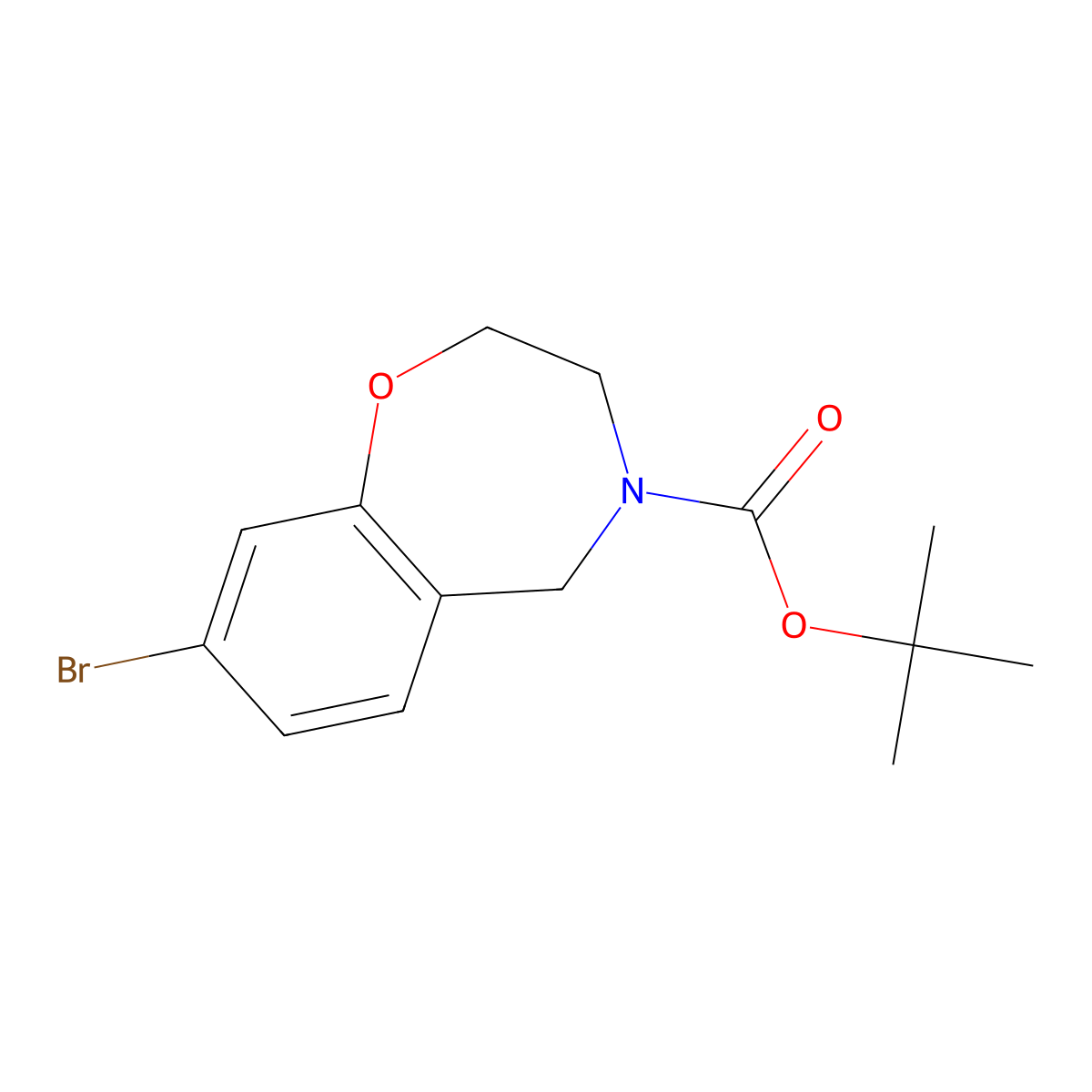 tert-butyl 8-bromo-2,3-dihydrobenzo[f][1,4]oxazepine-4(5H)-carboxylate molecular structure, CAS 1055880-16-4