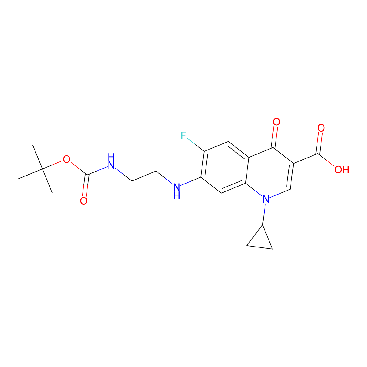 N-(tert-Butoxycarbonyl) Desethylene Ciprofloxacin molecular structure, CAS 105589-00-2