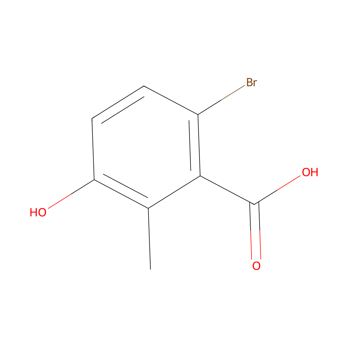 6-Bromo-3-hydroxy-2-methylbenzoic acid molecular structure, CAS 1055968-47-2