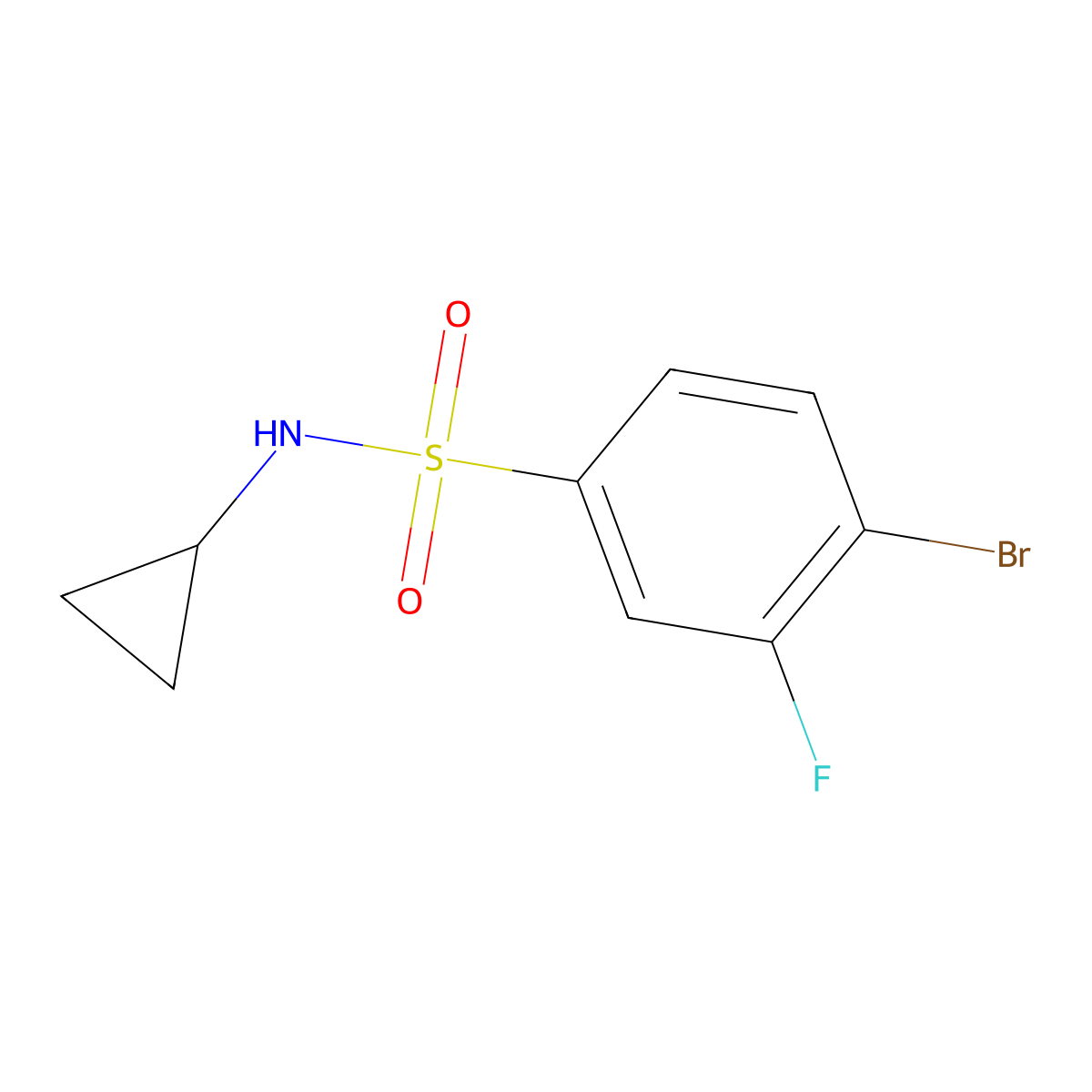 4-bromo-N-cyclopropyl-3-fluorobenzenesulfonamide molecular structure, CAS 1055995-84-0