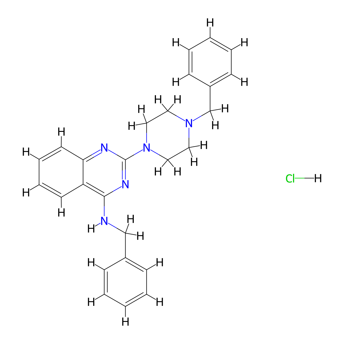 N-benzyl-2-(4-benzylpiperazin-1-yl)quinazolin-4-amine Hydrochloride molecular structure, CAS 1056013-30-9