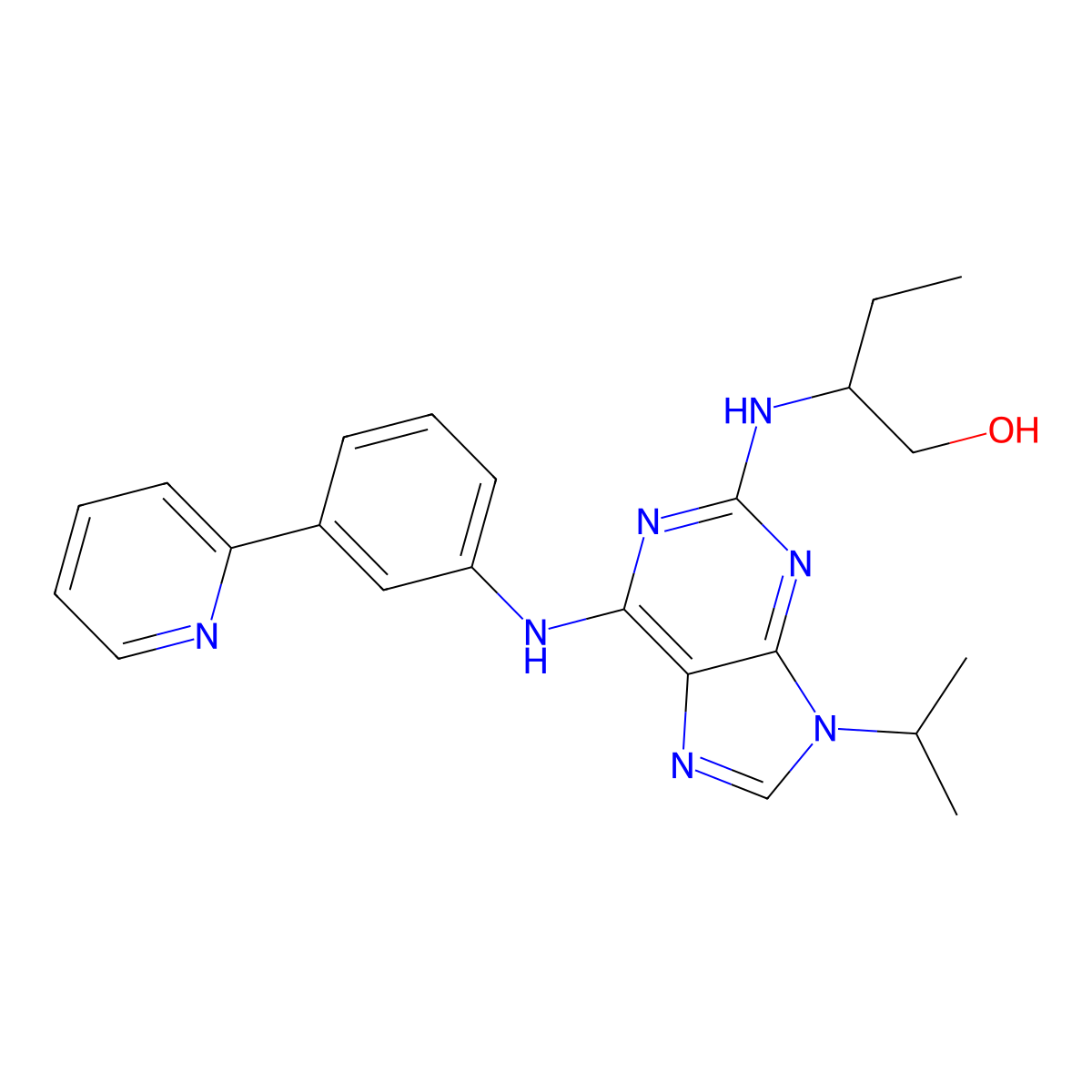 (R)-2-((9-Isopropyl-6-((3-(pyridin-2-yl)phenyl)amino)-9H-purin-2-yl)amino)butan-1-ol molecular structure, CAS 1056016-06-8