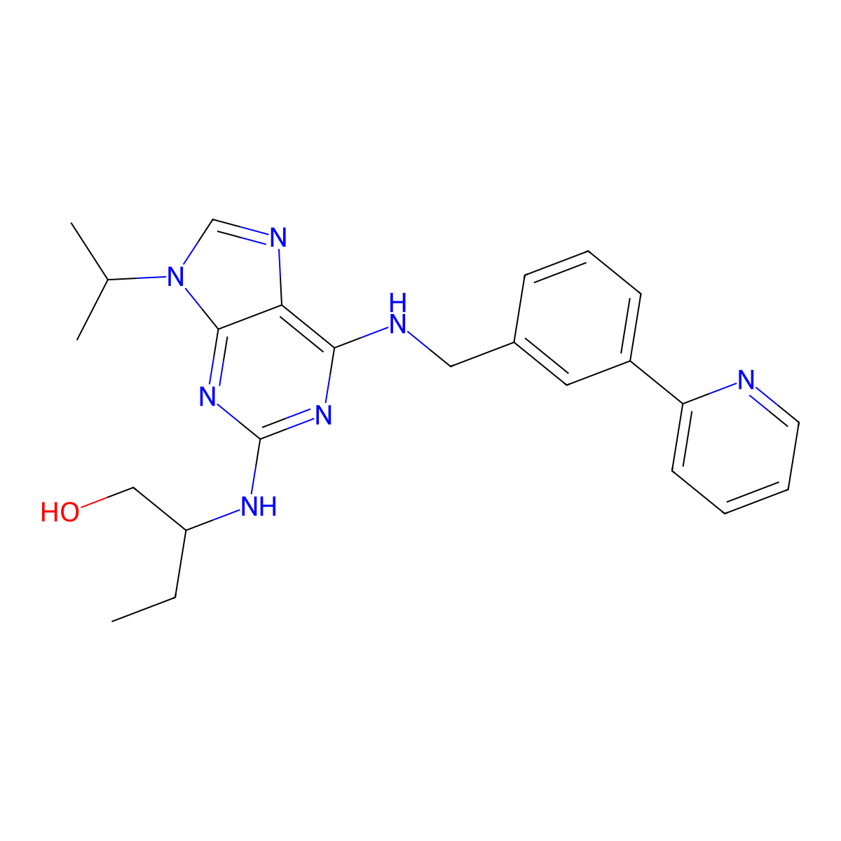 (R)-2-((9-Isopropyl-6-((3-(pyridin-2-yl)benzyl)amino)-9H-purin-2-yl)amino)butan-1-ol molecular structure, CAS 1056016-18-2