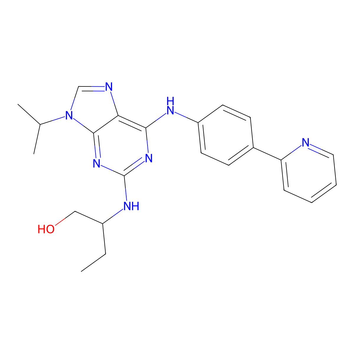 (2R)-2-{[9-(propan-2-yl)-6-{[4-(pyridin-2-yl)phenyl]amino}-9H-purin-2-yl]amino}butan-1-ol molecular structure, CAS 1056016-38-6