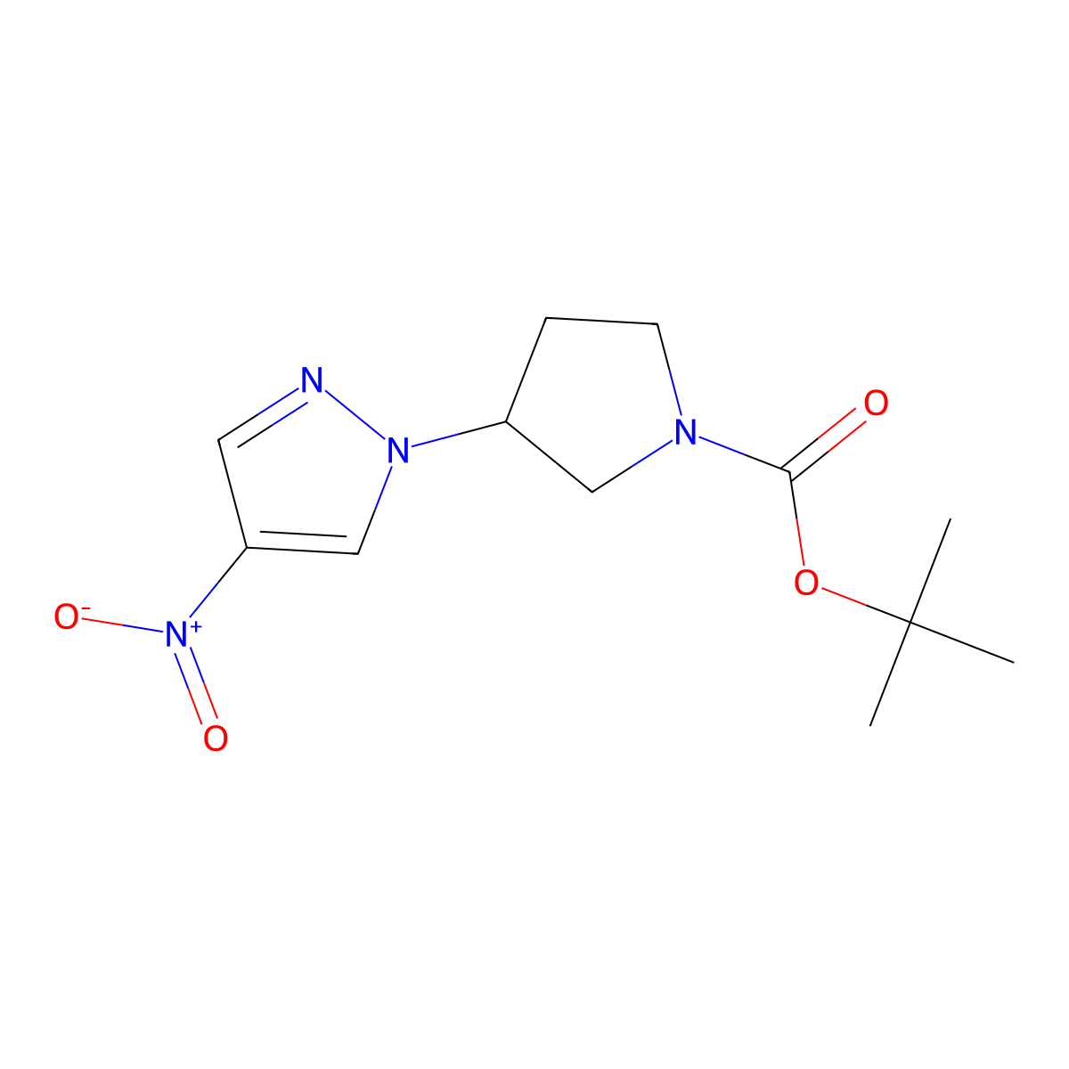 tert-butyl 3-(4-nitro-1H-pyrazol-1-yl)pyrrolidine-1-carboxylate molecular structure, CAS 1056024-38-4