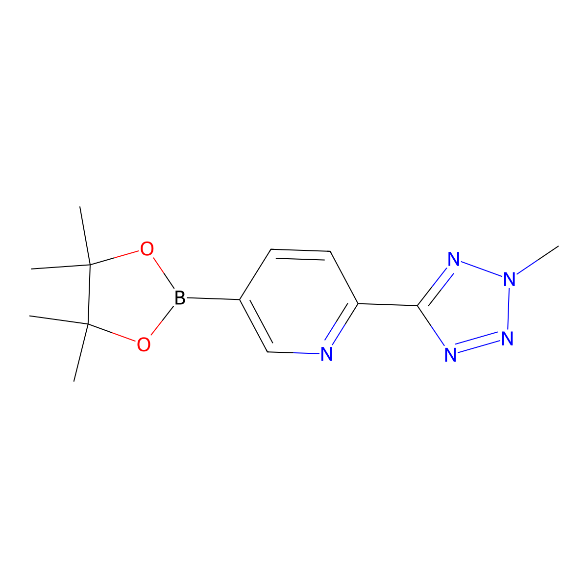 2-(2-methyl-2H-tetrazol-5-yl)-5-(4,4,5,5-tetramethyl-1,3,2-dioxaborolan-2-yl)pyridine molecular structure, CAS 1056039-83-8