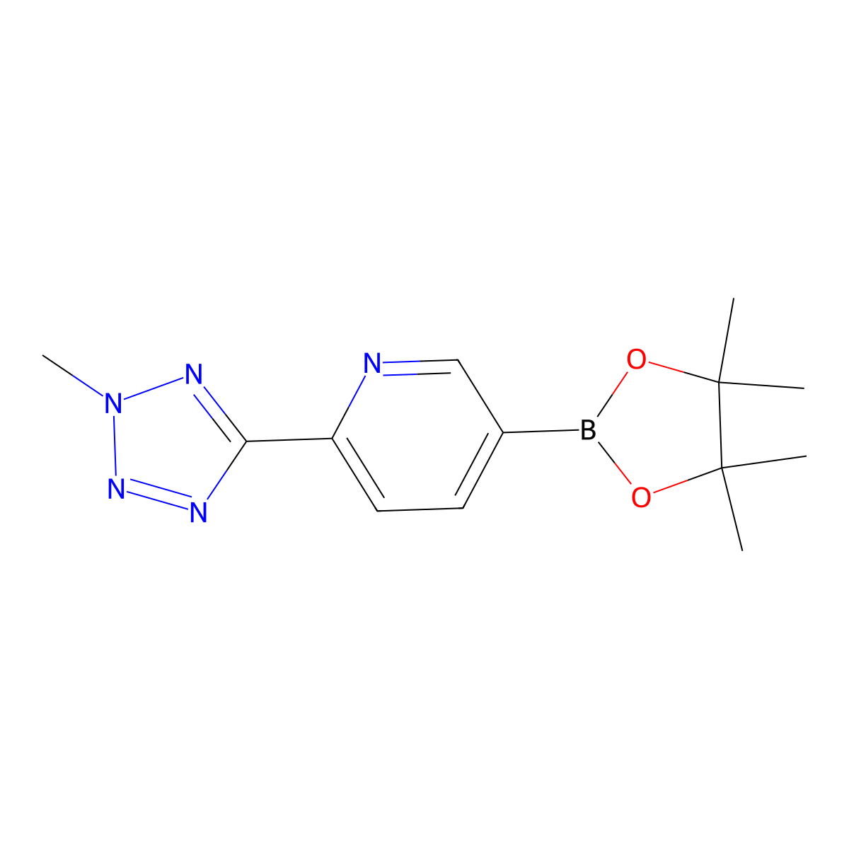 2-(2-methyl-2H-tetrazol-5-yl)-5-(4,4,5,5-tetramethyl-1,3,2-dioxaborolan-2-yl)pyridine molecular structure, CAS 1056039-83-8