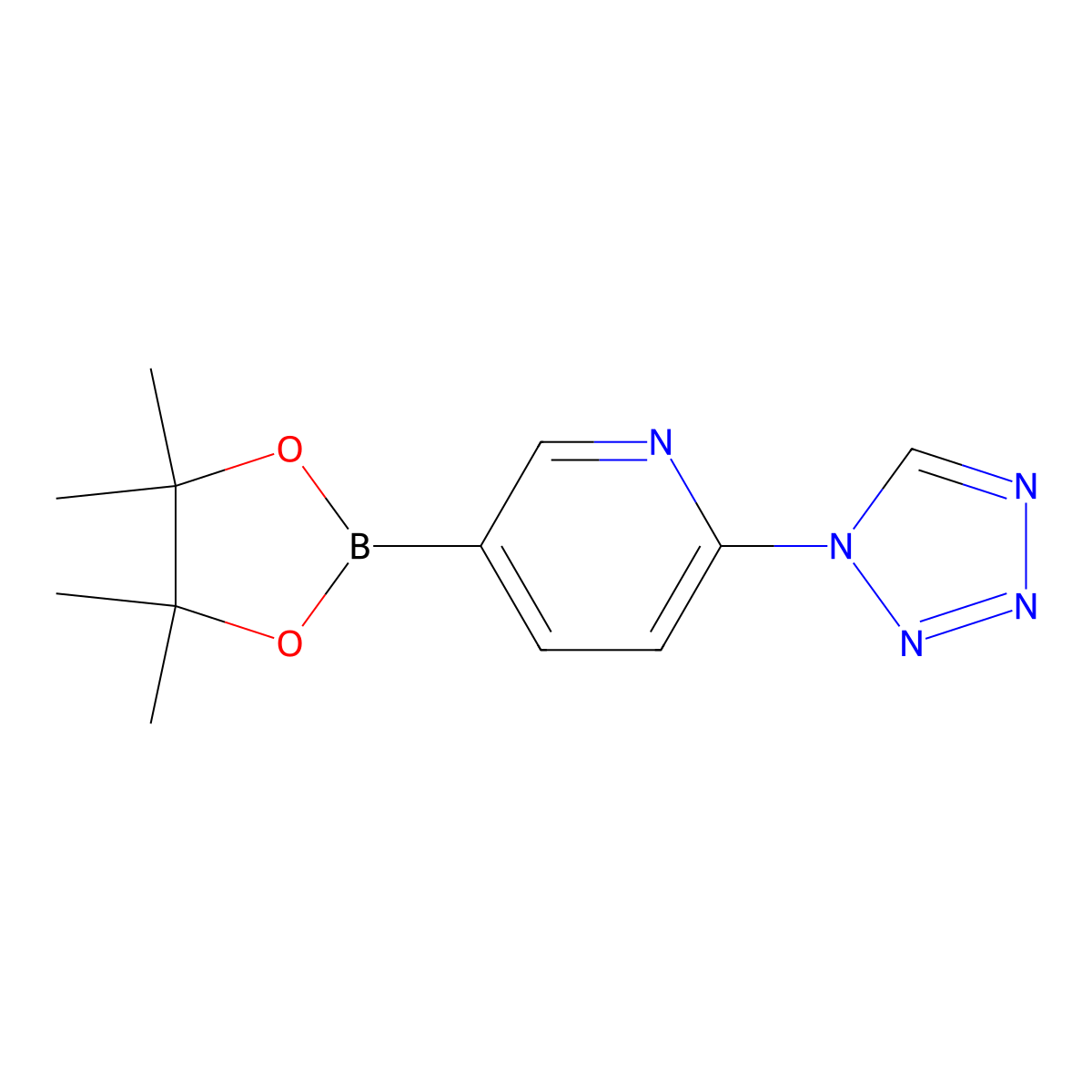 5-(4,4,5,5-tetramethyl-1,3,2-dioxaborolan-2-yl)-2-(1H-tetrazol-1-yl)pyridine molecular structure, CAS 1056039-90-7