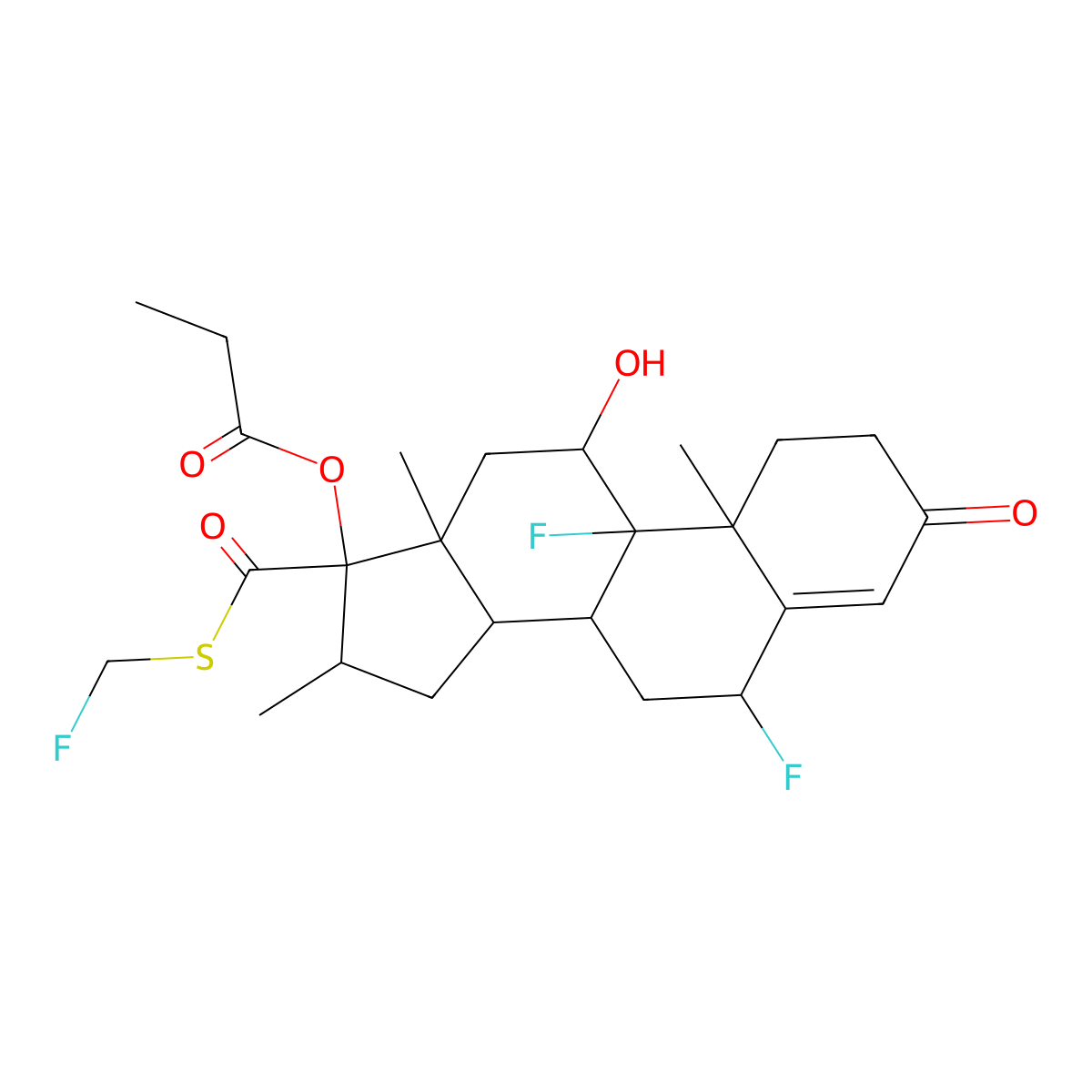 6alpha,9-Difluoro-17-(((fluoromethyl)sulfanyl)carbonyl)-11beta-hydroxy-16alpha-methyl-3-oxoandrost-4-en-17alpha-yl propanoate molecular structure, CAS 105613-90-9