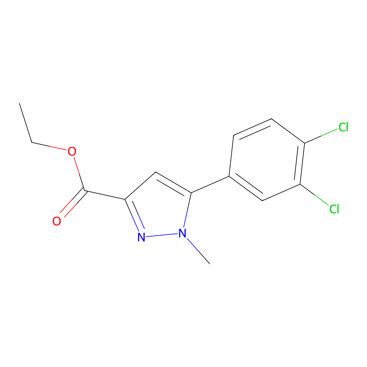 Ethyl 5-(3,4-dichlorophenyl)-1-methylpyrazole-3-carboxylate molecular structure, CAS 1056141-63-9