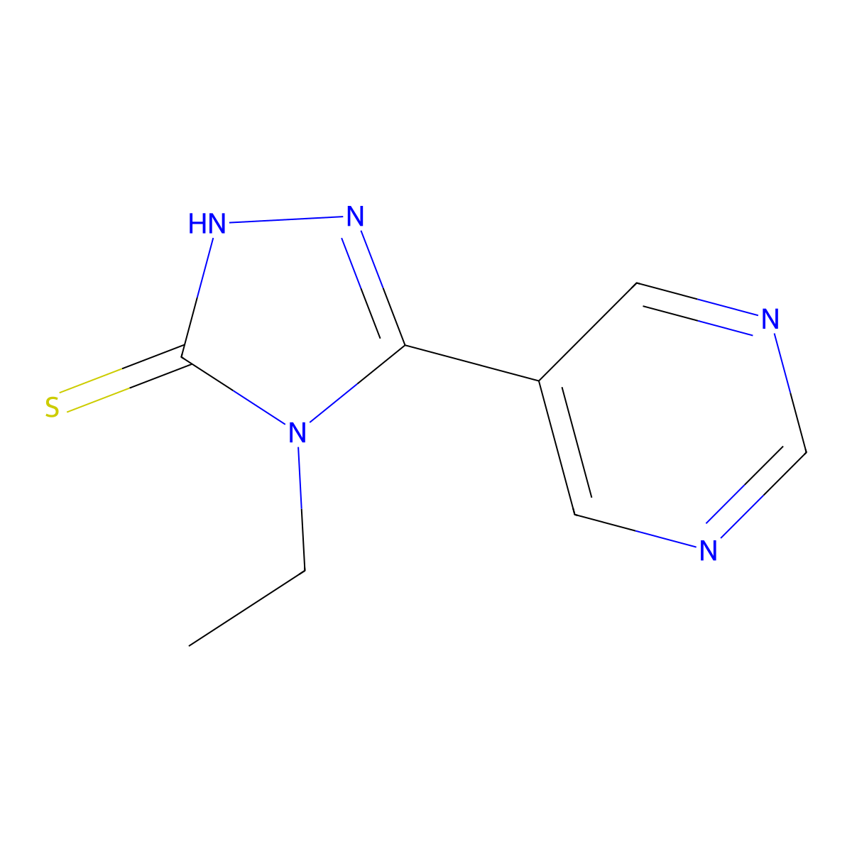 4-Ethyl-5-(pyrimidin-5-yl)-4H-1,2,4-triazole-3-thiol molecular structure, CAS 1056157-31-3