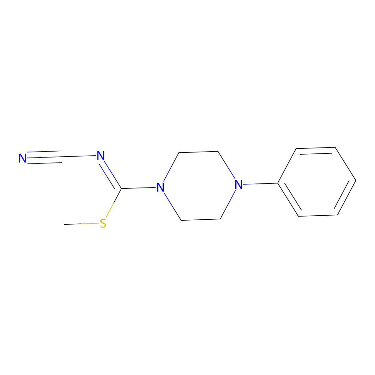 methyl N-cyano-4-phenyltetrahydro-1(2H)-pyrazinecarbimidothioate molecular structure, CAS 1056157-56-2