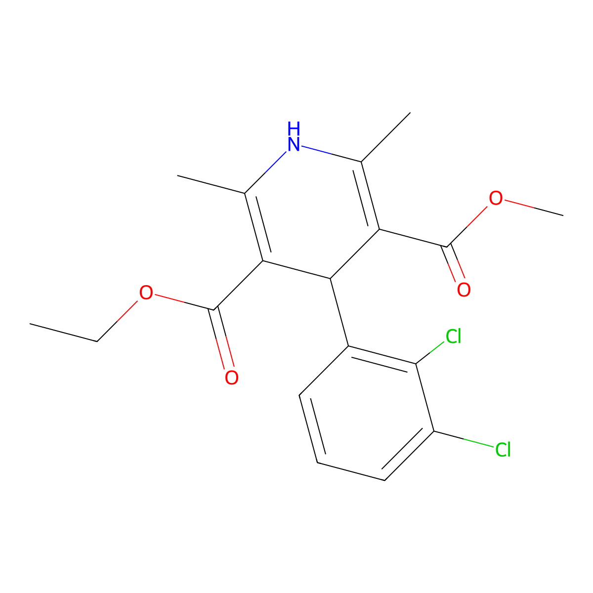 3-Ethyl 5-methyl (4S)-4-(2,3-dichlorophenyl)-1,4-dihydro-2,6-dimethyl-3,5-pyridinedicarboxylate molecular structure, CAS 105618-03-9