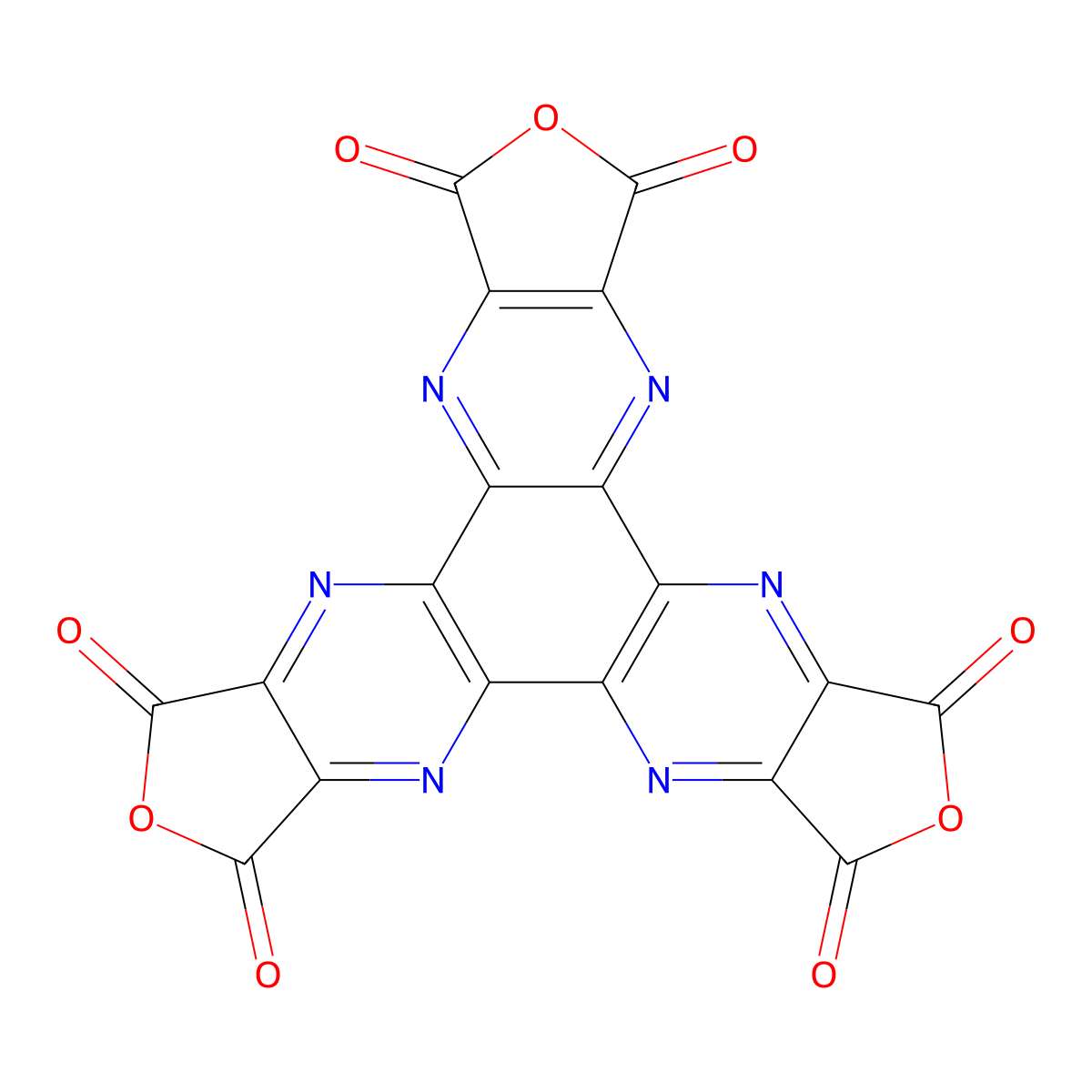 Furo[3,4-b]furo[3',4':5,6]pyrazino[2,3-f]furo[3',4':5,6]pyrazino[2,3-h]quinoxaline-1,3,6,8,11,13-hexaone molecular structure, CAS 105618-29-9