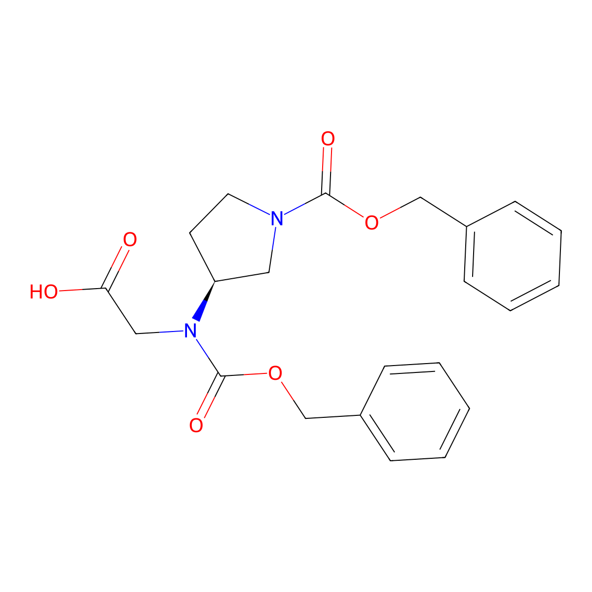 (S)-2-(((Benzyloxy)carbonyl)(1-((benzyloxy)carbonyl)pyrrolidin-3-yl)amino)acetic acid molecular structure, CAS 1056211-06-3