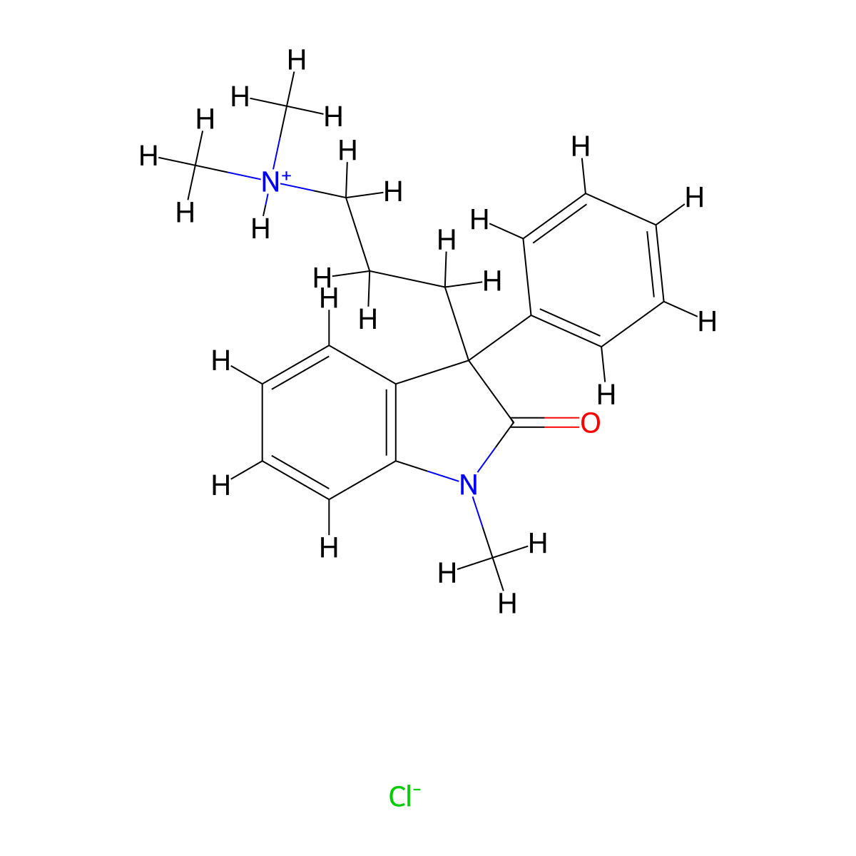 2-Indolinone, 3-(3-dimethylaminopropyl)-1-methyl-3-phenyl-, hydrochloride molecular structure, CAS 10565-90-9